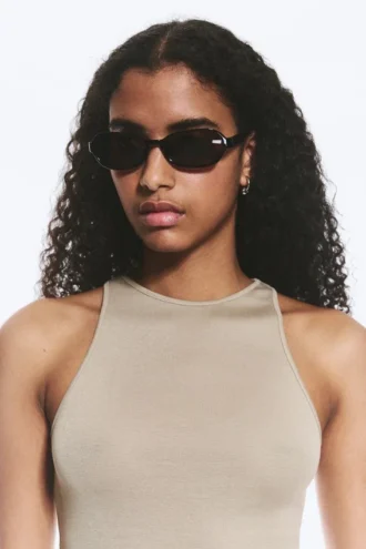Gafas de sol de montura ovalada fina – Marrón oscuro – Lentes marrones