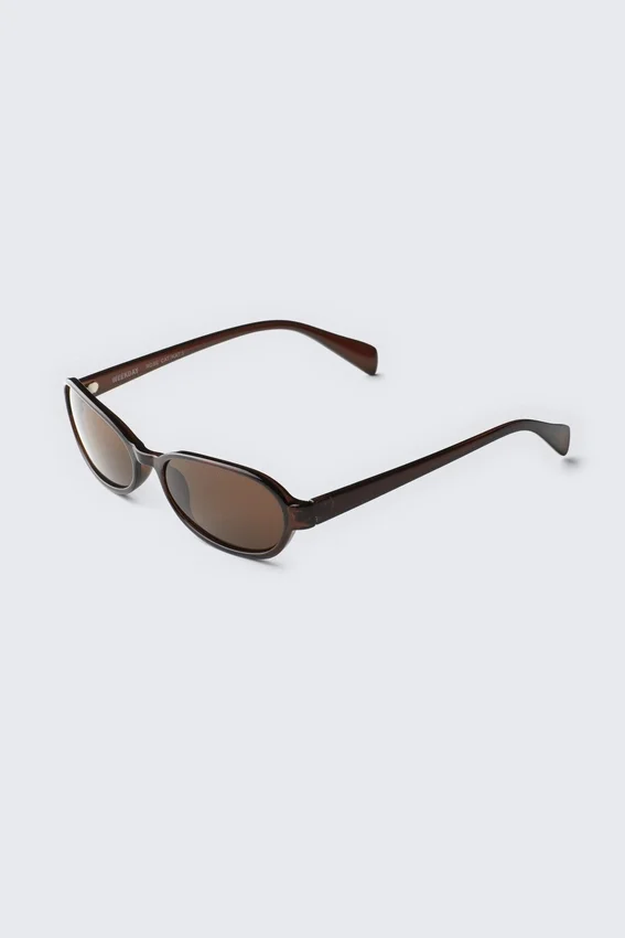 Gafas de sol de montura ovalada fina – Marrón oscuro – Lentes marrones Gafas de sol de montura ovalada fina – Marrón oscuro – Lentes marrones