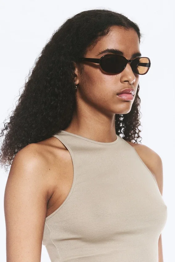 Gafas de sol de montura ovalada fina – Marrón oscuro – Lentes marrones Gafas de sol de montura ovalada fina – Marrón oscuro – Lentes marrones