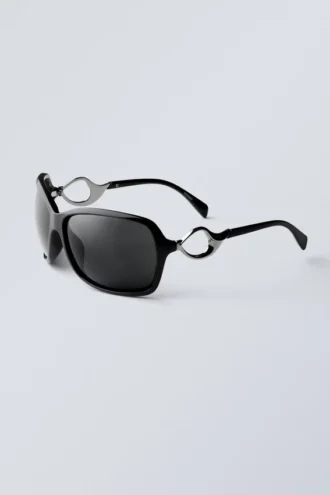 Gafas de sol ovaladas con detalles metálicos – Negro