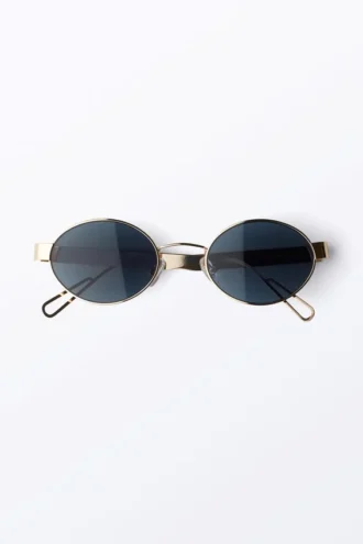 Gafas de sol ovaladas con montura metálica minimalista – Doradas – Lentes azul oscuro