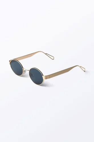Gafas de sol ovaladas con montura metálica minimalista – Doradas – Lentes azul oscuro