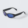 Gafas de sol unisex con montura curvada – Gris oscuro – Lentes azules Gafas de sol unisex con montura curvada – Gris oscuro – Lentes azules