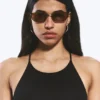 Gafas de sol unisex con montura metálica ovalada – Latón – Lentes marrones