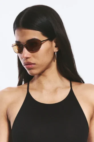 Gafas de sol unisex con montura metálica ovalada – Latón – Lentes marrones
