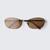 Gafas de sol unisex con montura metálica ovalada – Latón – Lentes marrones