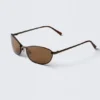 Gafas de sol unisex con montura metálica ovalada – Latón – Lentes marrones