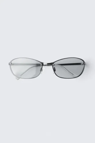 Gafas de sol unisex con montura metálica ovalada – Plata – Lentes con filtro de luz azul