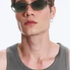 Gafas de sol unisex con montura metálica ovalada – Verde oscuro