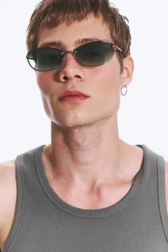 Gafas de sol unisex con montura metálica ovalada – Verde oscuro