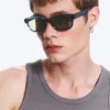 Gafas de sol unisex con montura rectangular en negrita – Gris claro empolvado