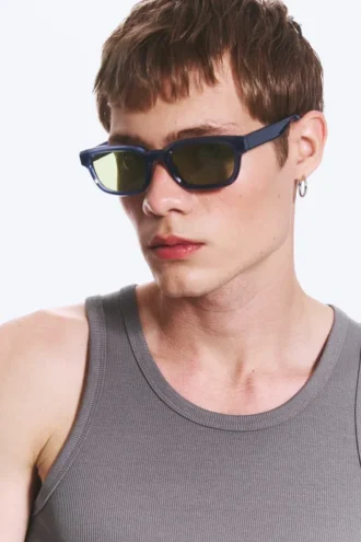 Gafas de sol unisex con montura rectangular en negrita – Gris claro empolvado