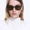 Gafas de sol unisex con montura rectangular llamativa – Negro – Lentes marrones