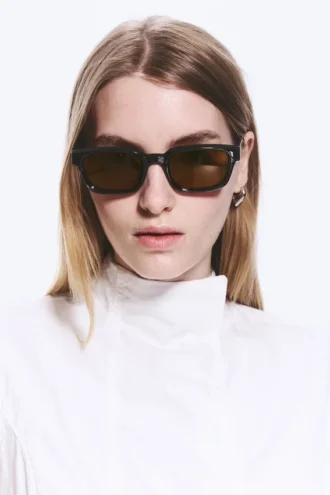 Gafas de sol unisex con montura rectangular llamativa – Negro – Lentes marrones