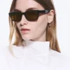 Gafas de sol unisex con montura rectangular llamativa – Negro – Lentes marrones