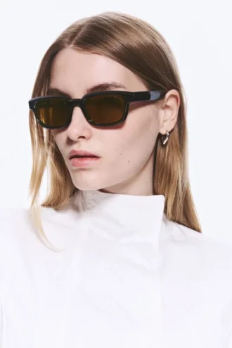 Gafas de sol unisex con montura rectangular llamativa – Negro – Lentes marrones