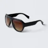 Gafas de sol unisex estilo aviador de montura gruesa – Negras – Lentes marrones