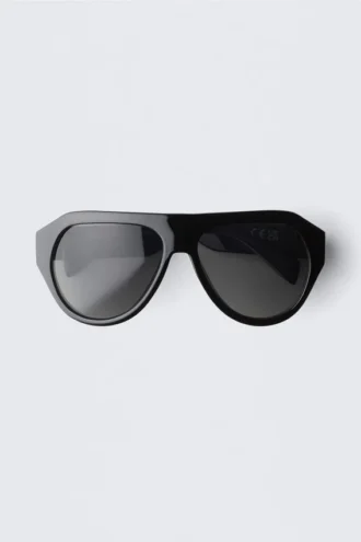 Gafas de sol unisex estilo aviador de montura gruesa – Negro – Lentes negras
