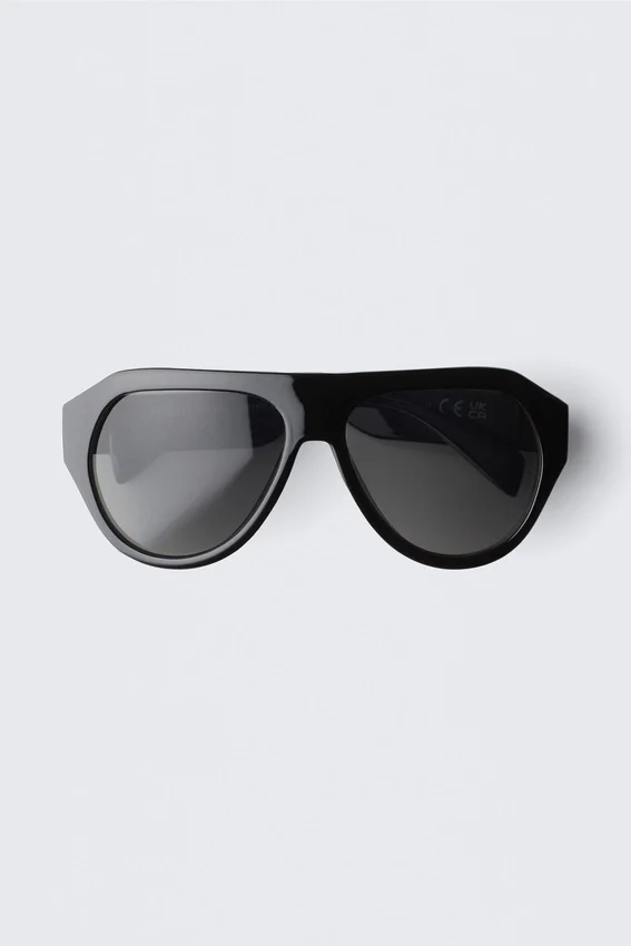 Gafas de sol unisex estilo aviador de montura gruesa – Negro – Lentes negras Gafas de sol unisex estilo aviador de montura gruesa – Negro – Lentes negras