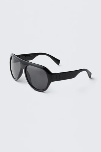 Gafas de sol unisex estilo aviador de montura gruesa – Negro – Lentes negras