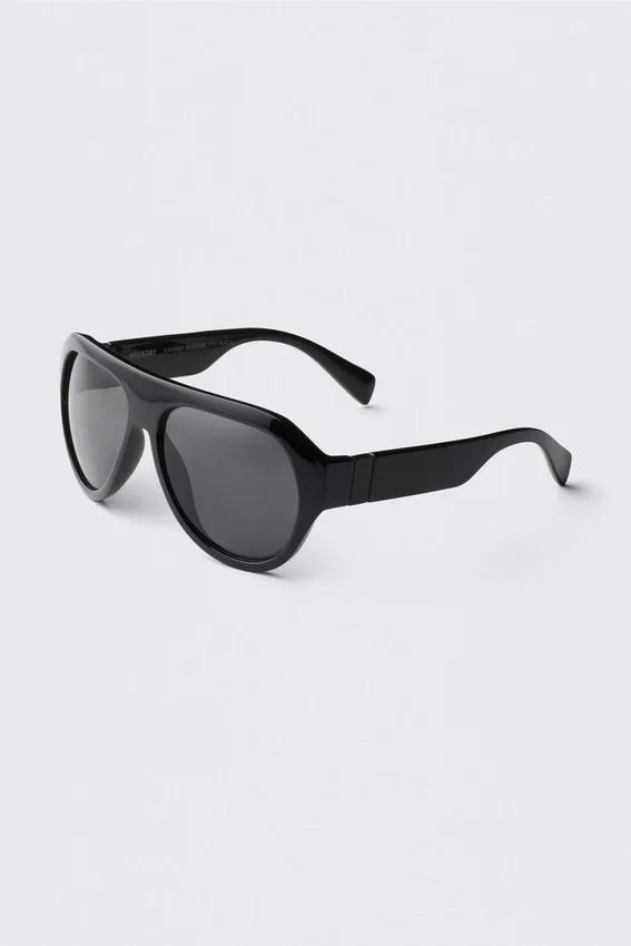 Gafas de sol unisex estilo aviador de montura gruesa – Negro – Lentes negras Gafas de sol unisex estilo aviador de montura gruesa – Negro – Lentes negras