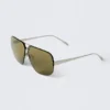 Gafas de sol unisex ovaladas tipo aviador con cristales tintados – Plata – Cristales verdes Gafas de sol unisex ovaladas tipo aviador con cristales tintados – Plata – Cristales verdes