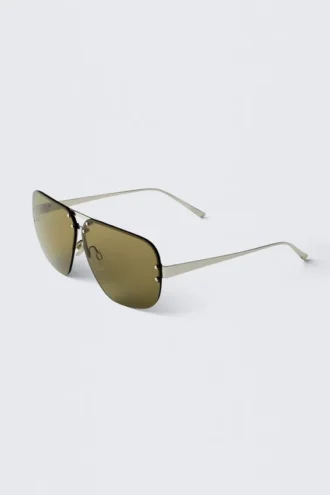 Gafas de sol unisex ovaladas tipo aviador con cristales tintados – Plata – Cristales verdes