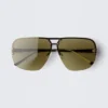 Gafas de sol unisex ovaladas tipo aviador con cristales tintados – Plata – Cristales verdes Gafas de sol unisex ovaladas tipo aviador con cristales tintados – Plata – Cristales verdes