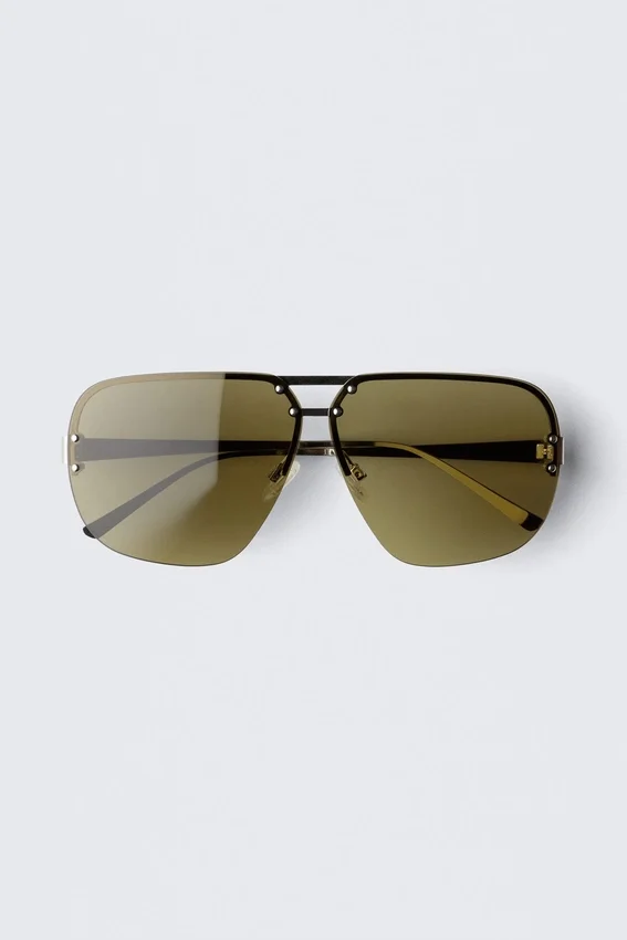 Gafas de sol unisex ovaladas tipo aviador con cristales tintados – Plata – Cristales verdes Gafas de sol unisex ovaladas tipo aviador con cristales tintados – Plata – Cristales verdes