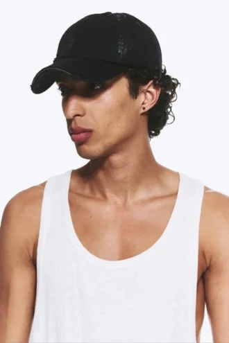 Gorra de béisbol de lona de algodón desgastada – Negra corta