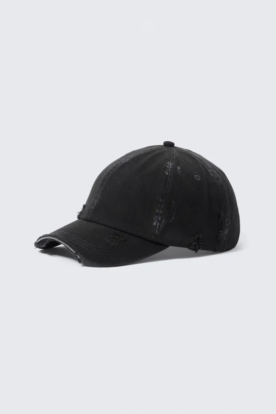 Gorra de béisbol de lona de algodón desgastada – Negra corta Gorra de béisbol de lona de algodón desgastada – Negra corta