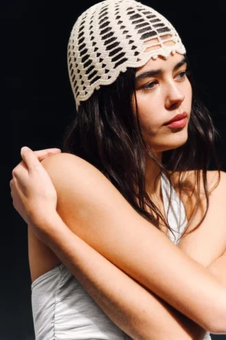 Gorro de algodón de ganchillo – Beige claro