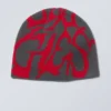 Gorro de punto jacquard – Gris oscuro/Rojo brillante jacquard