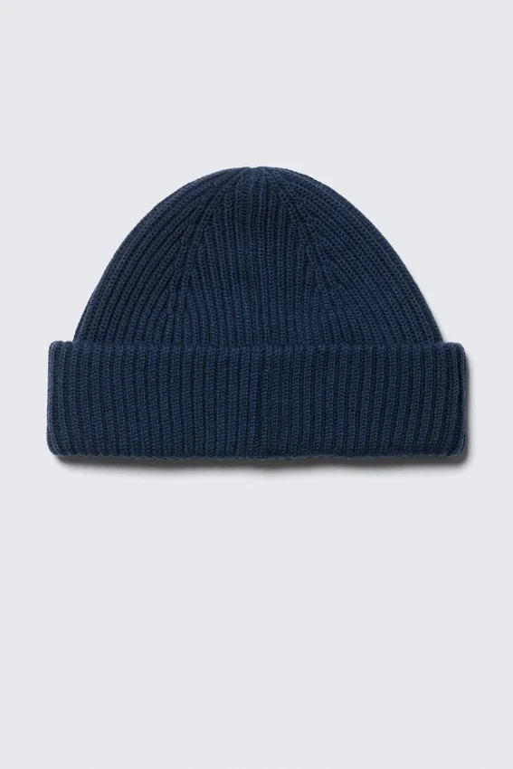 Gorro de punto plisado con mezcla de lana – Azul oscuro Gorro de punto plisado con mezcla de lana – Azul oscuro