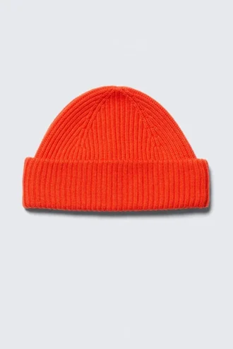Gorro de punto plisado de mezcla de lana – Naranja brillante