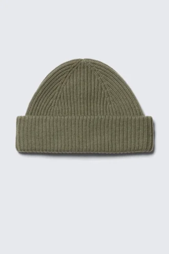 Gorro de punto plisado de mezcla de lana – Verde caqui