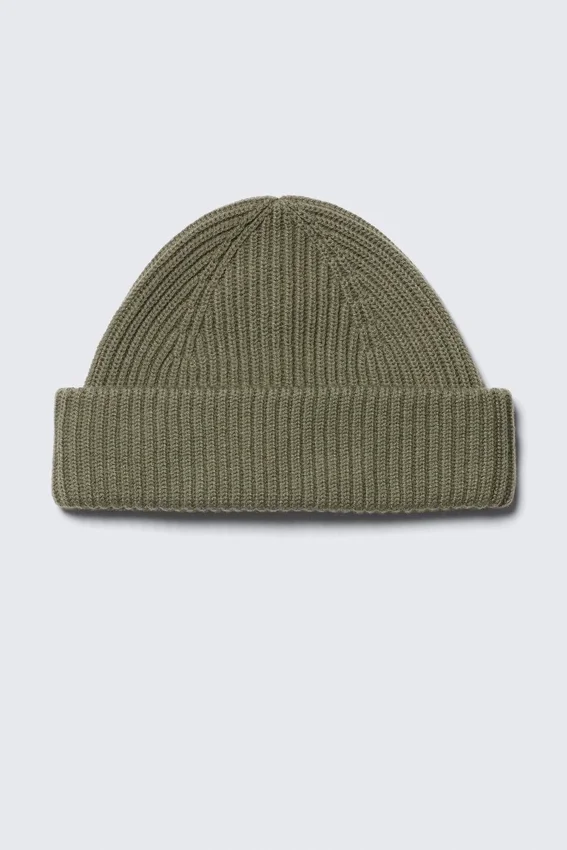Gorro de punto plisado de mezcla de lana – Verde caqui Gorro de punto plisado de mezcla de lana – Verde caqui