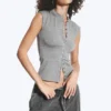 Jersey abotonado con botones de perla – Gris polvoriento jaspeado Jersey abotonado con botones de perla – Gris polvoriento jaspeado