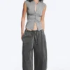 Jersey abotonado con botones de perla – Gris polvoriento jaspeado Jersey abotonado con botones de perla – Gris polvoriento jaspeado