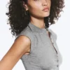 Jersey abotonado con botones de perla – Gris polvoriento jaspeado Jersey abotonado con botones de perla – Gris polvoriento jaspeado