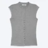 Jersey abotonado con botones de perla – Gris polvoriento jaspeado Jersey abotonado con botones de perla – Gris polvoriento jaspeado