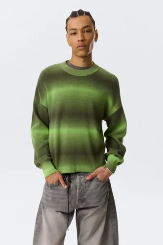 Jersey de algodón de punto holgado con efecto degradado – Verde degradado