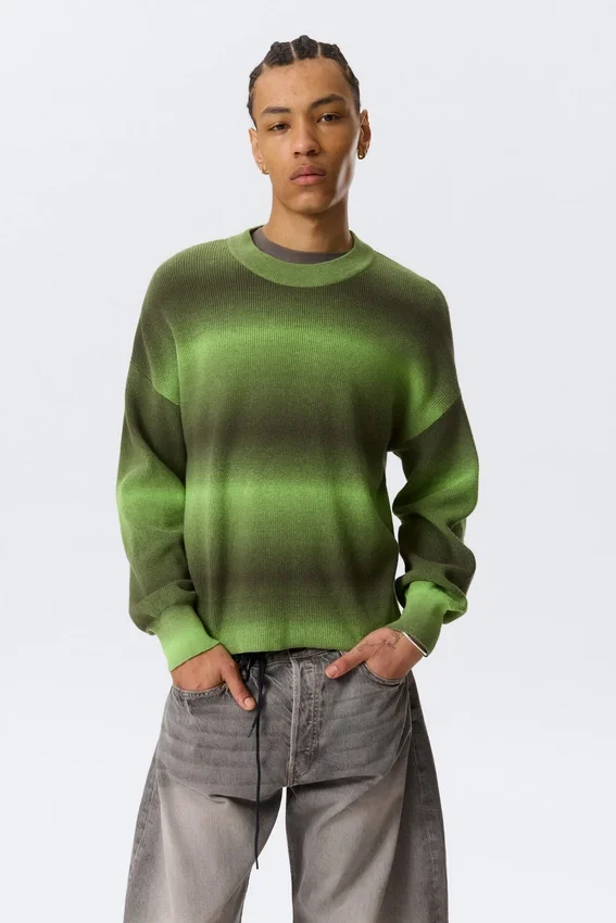 Jersey de algodón de punto holgado con efecto degradado – Verde degradado Jersey de algodón de punto holgado con efecto degradado – Verde degradado