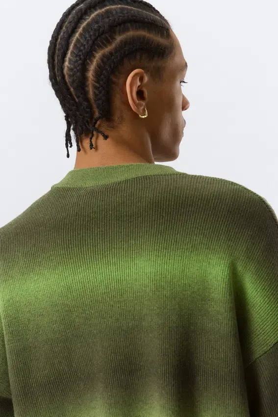 Jersey de algodón de punto holgado con efecto degradado – Verde degradado Jersey de algodón de punto holgado con efecto degradado – Verde degradado