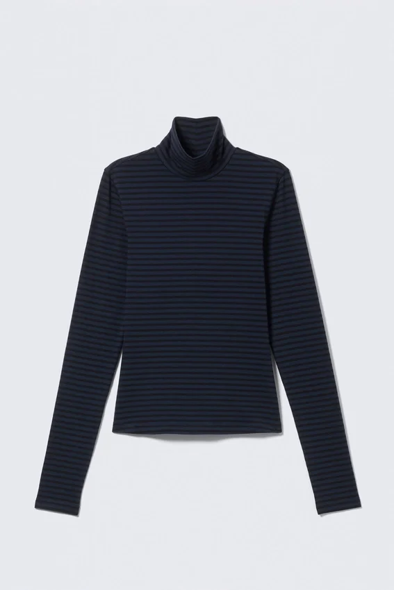 Jersey de cuello alto ajustado a rayas – Azul oscuro a rayas Jersey de cuello alto ajustado a rayas – Azul oscuro a rayas
