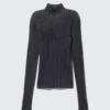 Jersey de cuello alto ajustado acanalado – Rayas azul oscuro Jersey de cuello alto ajustado acanalado – Rayas azul oscuro