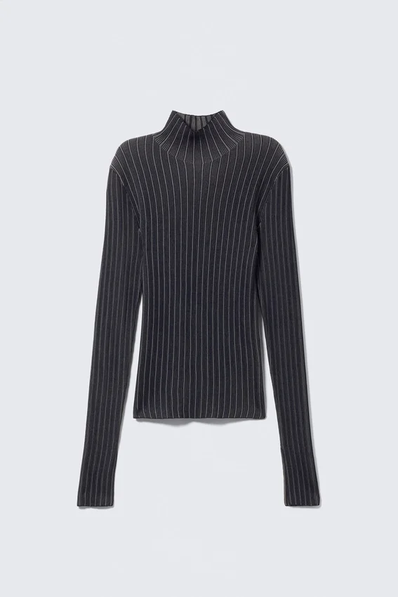 Jersey de cuello alto ajustado acanalado – Rayas azul oscuro Jersey de cuello alto ajustado acanalado – Rayas azul oscuro