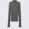 Jersey de cuello alto ajustado de canalé – Rayas gris oscuro jaspeado Jersey de cuello alto ajustado de canalé – Rayas gris oscuro jaspeado