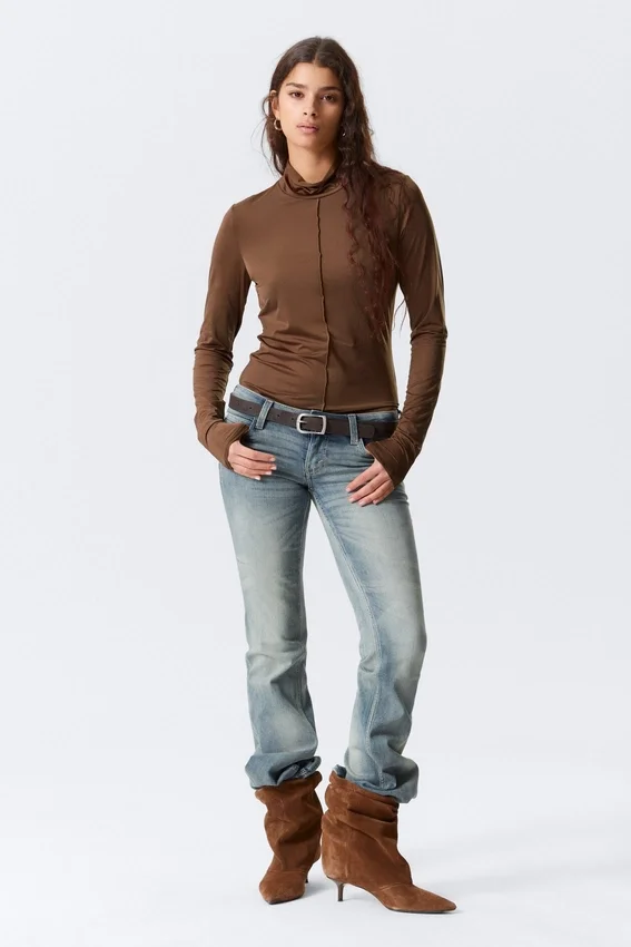 Jersey de cuello alto ajustado – Marrón Jersey de cuello alto ajustado – Marrón