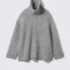 Jersey de cuello alto con media cremallera de punto acanalado – Gris jaspeado Jersey de cuello alto con media cremallera de punto acanalado – Gris jaspeado